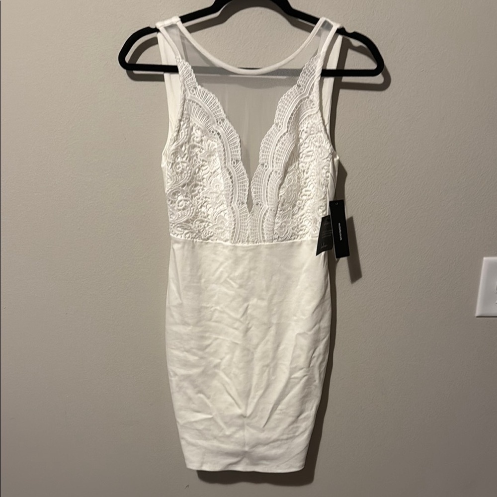 NWT Lulus Coquina White Lace Bodycon Dress Women Sm Bachelorette Bridal Wedding